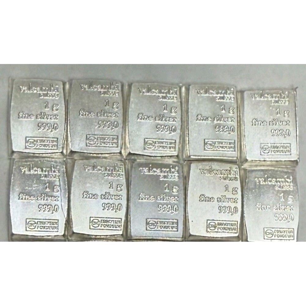 10 x 1-Gram SILVER  999 PURE Valcambi Combibar Swiss Fractional